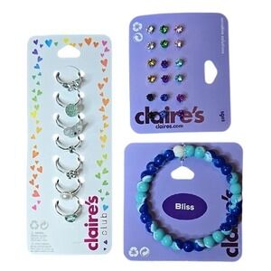 Claire's Jewelry Bundle, 7 Rings, 1 Bracelet, 9 Pairs of Earrings, NEW